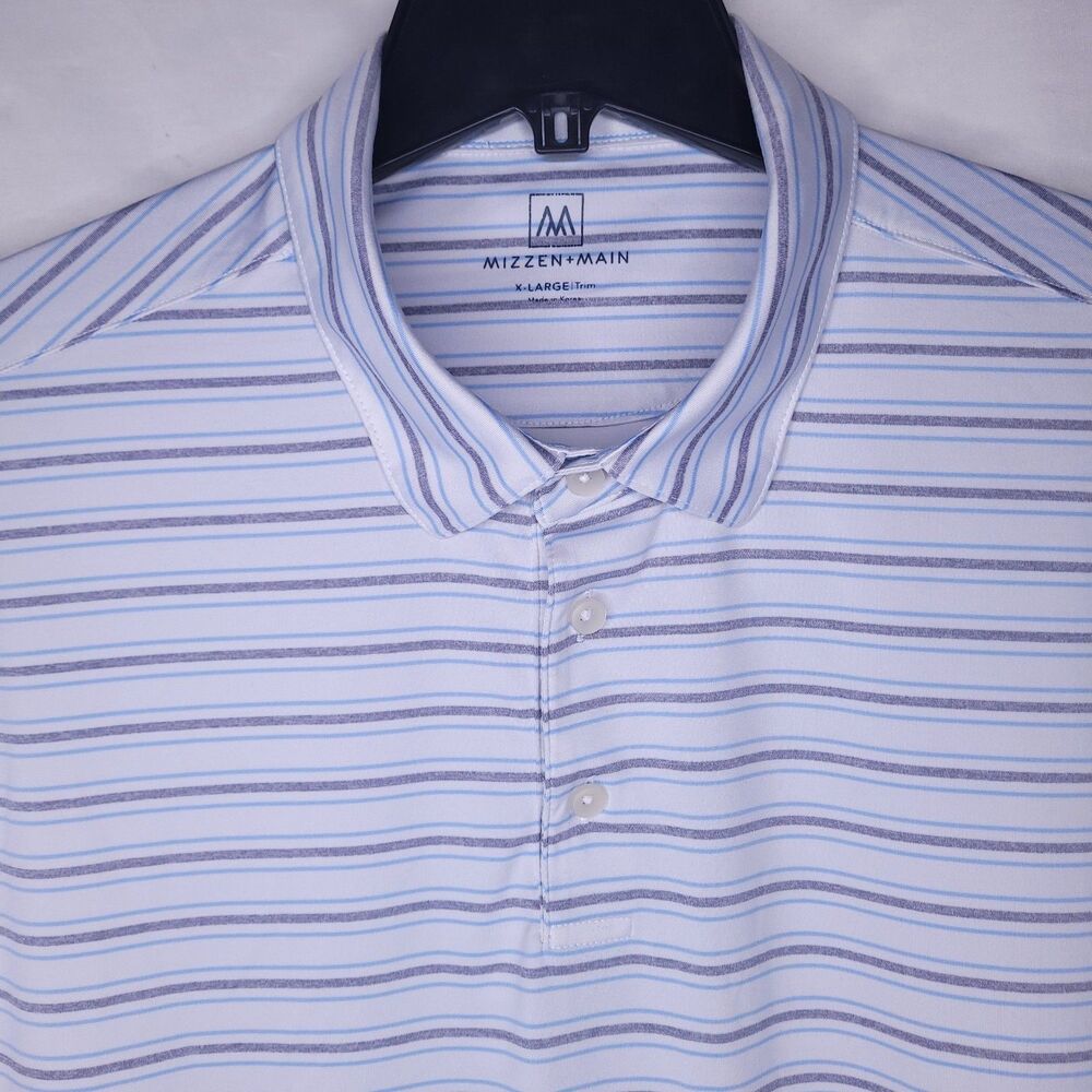 Mizzen Main Versa Polo Shirt Mens XL Striped White, Blue Short Sleeve